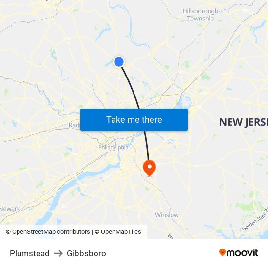 Plumstead to Gibbsboro map