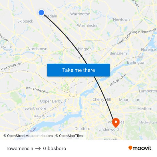 Towamencin to Gibbsboro map