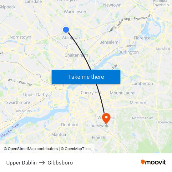 Upper Dublin to Gibbsboro map