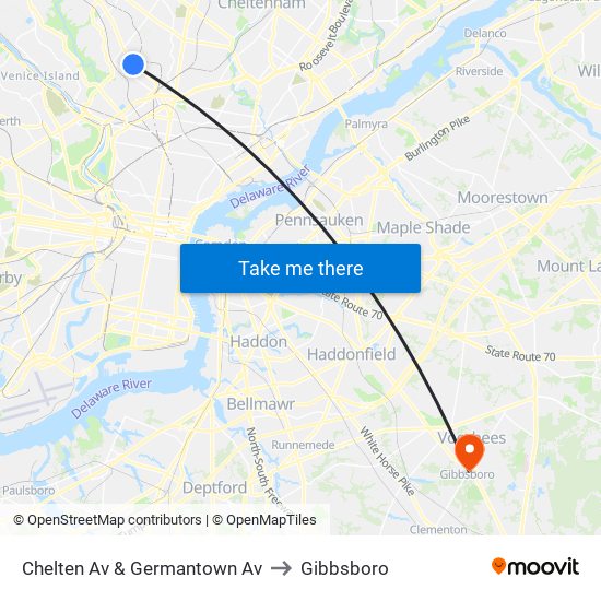 Chelten Av & Germantown Av to Gibbsboro map