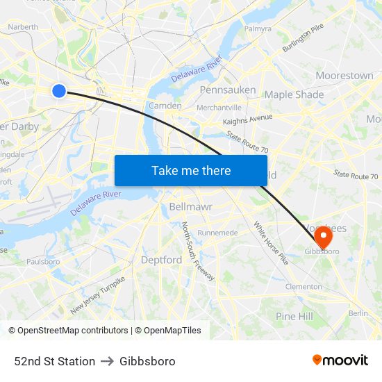 52nd St Station to Gibbsboro map