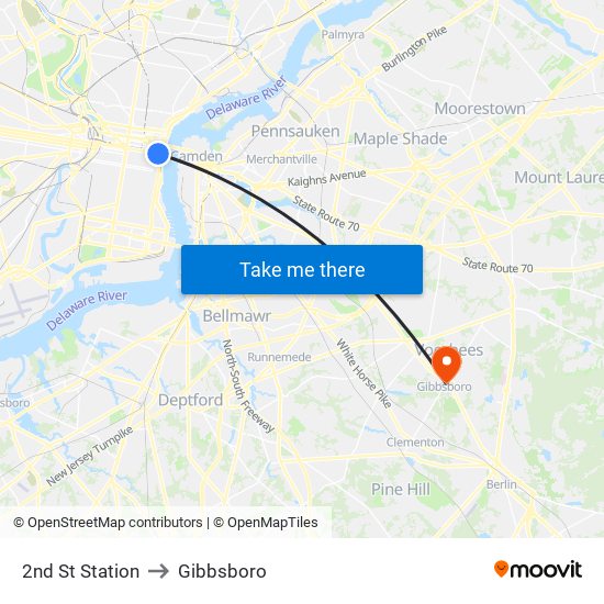 2nd St Station to Gibbsboro map