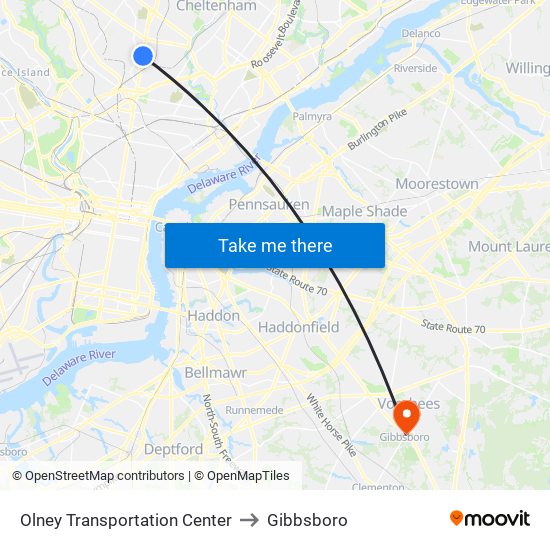 Olney Transportation Center to Gibbsboro map