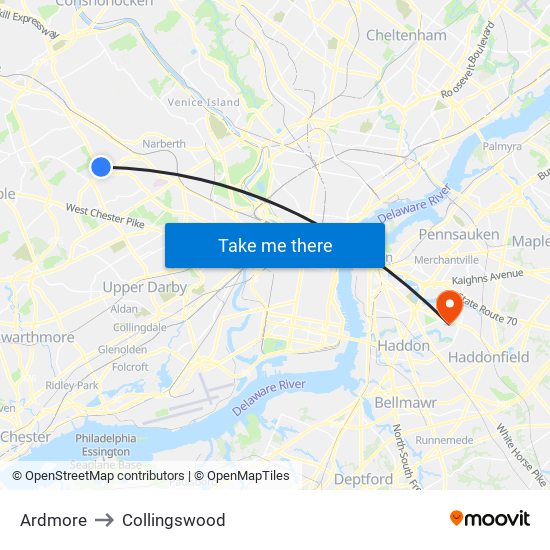 Ardmore to Collingswood map