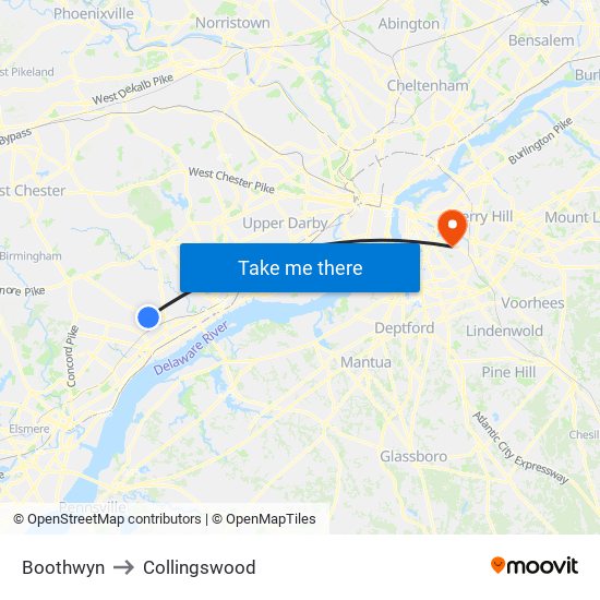 Boothwyn to Collingswood map