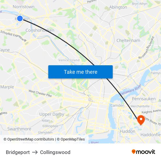 Bridgeport to Collingswood map