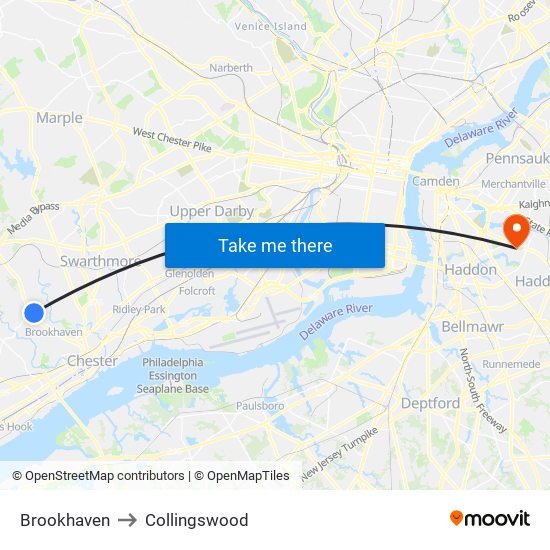 Brookhaven to Collingswood map