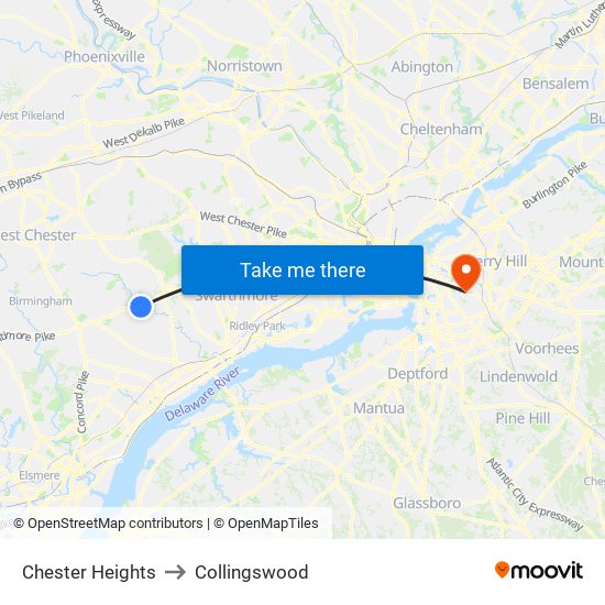 Chester Heights to Collingswood map