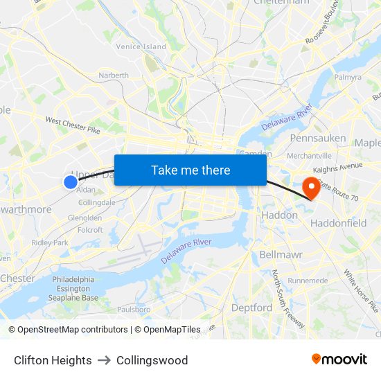 Clifton Heights to Collingswood map