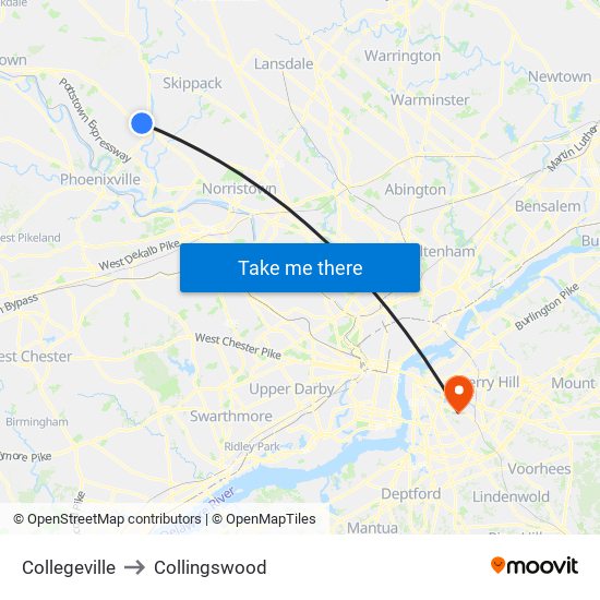 Collegeville to Collingswood map