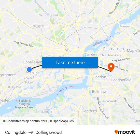 Collingdale to Collingswood map