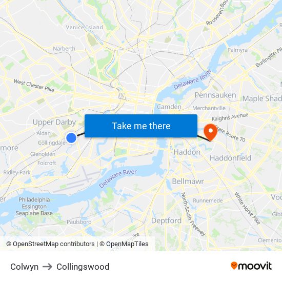 Colwyn to Collingswood map
