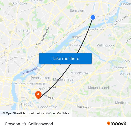 Croydon to Collingswood map