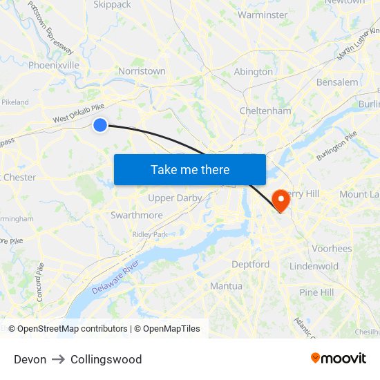 Devon to Collingswood map