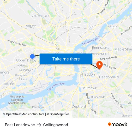 East Lansdowne to Collingswood map