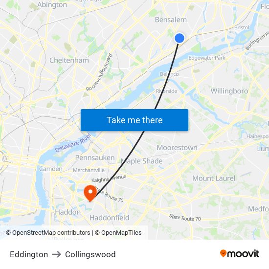 Eddington to Collingswood map