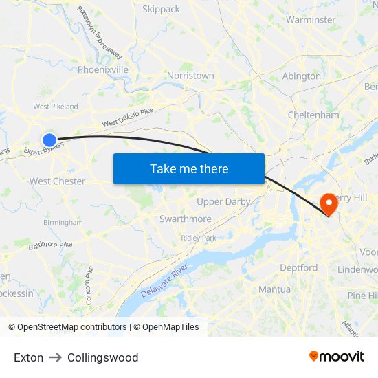 Exton to Collingswood map