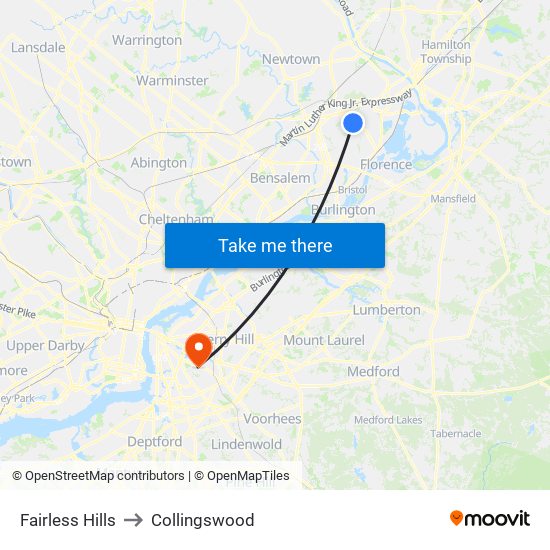 Fairless Hills to Collingswood map