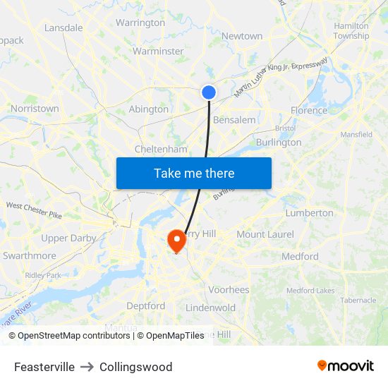 Feasterville to Collingswood map