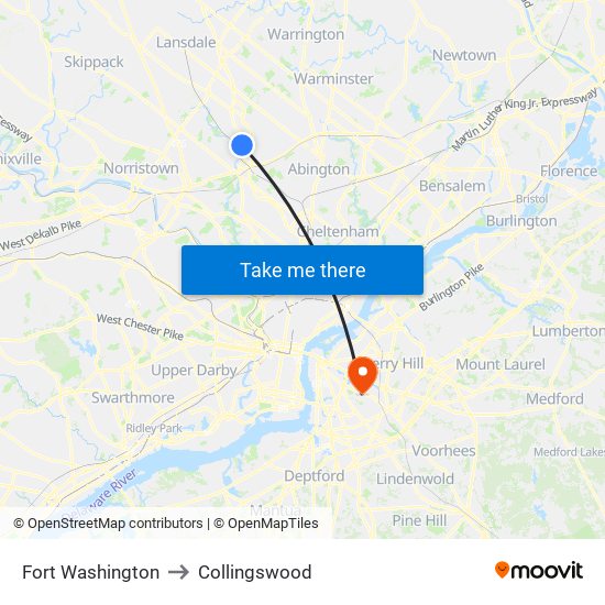 Fort Washington to Collingswood map
