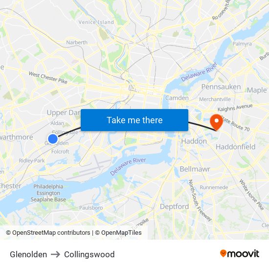 Glenolden to Collingswood map