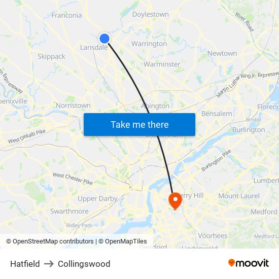 Hatfield to Collingswood map