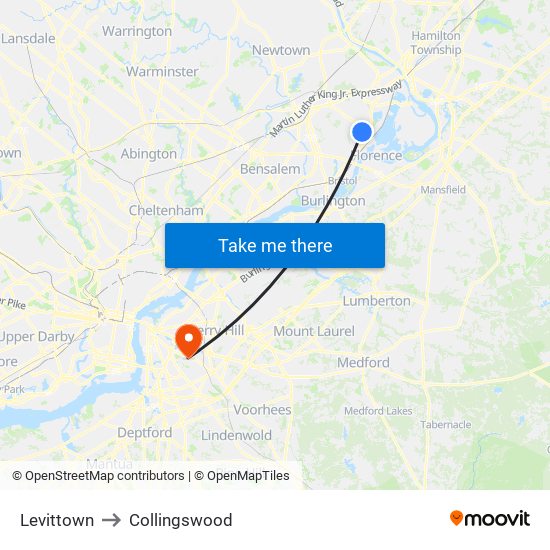 Levittown to Collingswood map