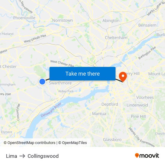 Lima to Collingswood map
