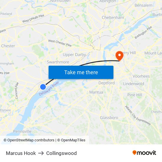 Marcus Hook to Collingswood map
