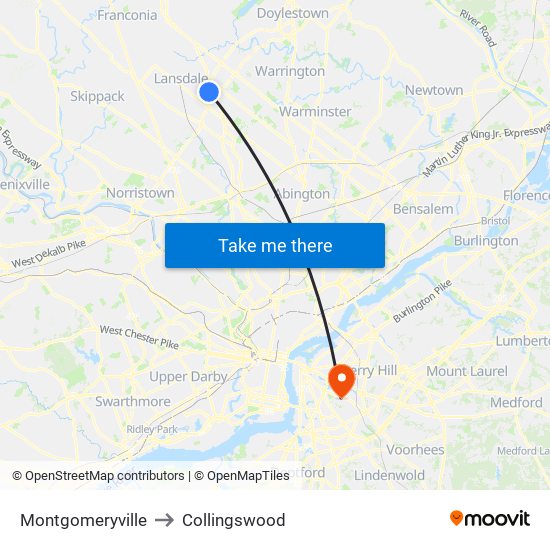 Montgomeryville to Collingswood map