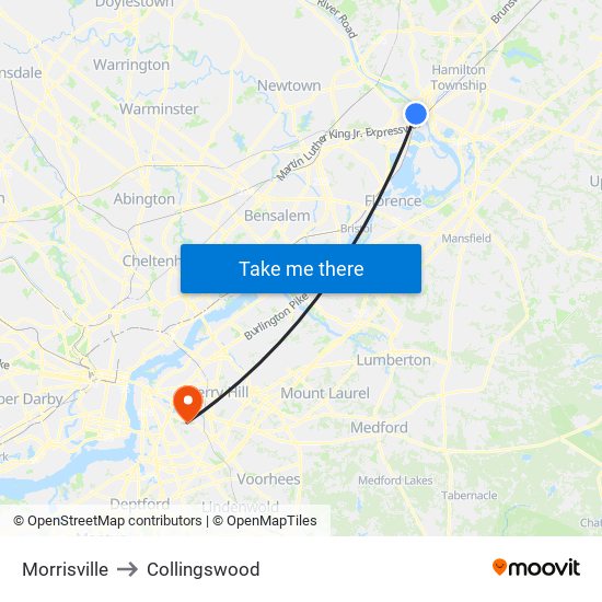 Morrisville to Collingswood map