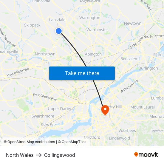 North Wales to Collingswood map