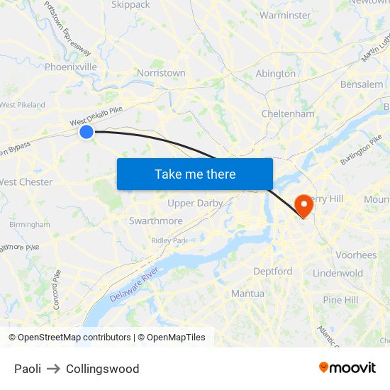 Paoli to Collingswood map