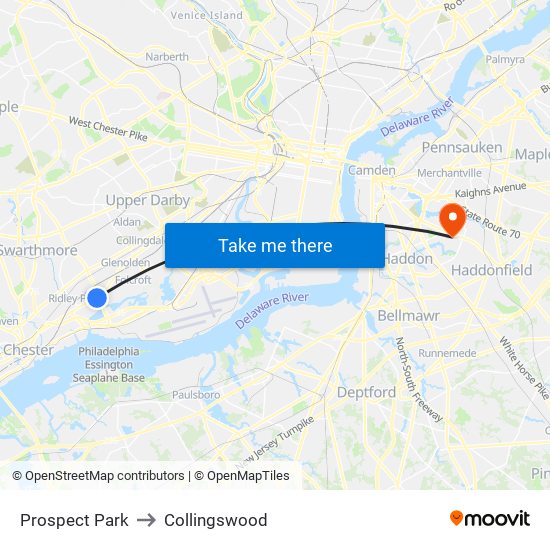 Prospect Park to Collingswood map