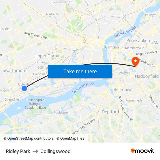 Ridley Park to Collingswood map