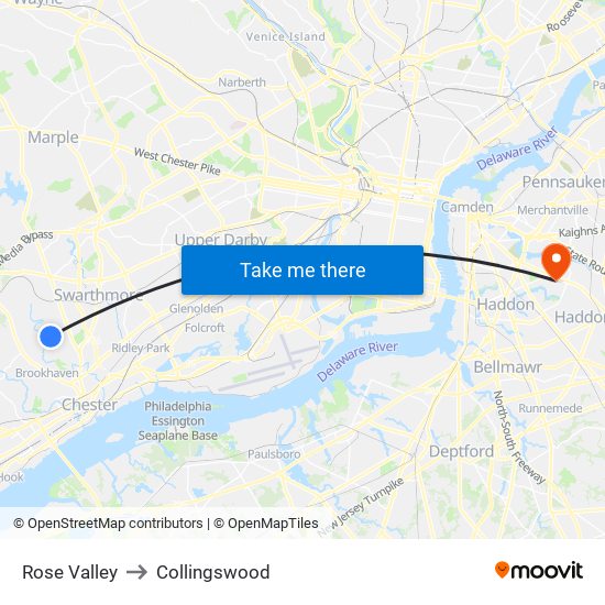 Rose Valley to Collingswood map