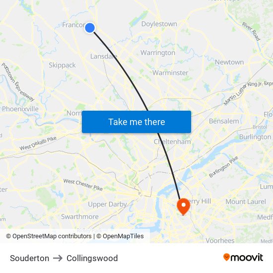 Souderton to Collingswood map