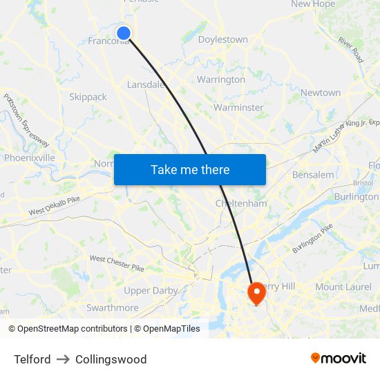 Telford to Collingswood map