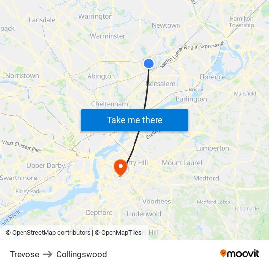 Trevose to Collingswood map