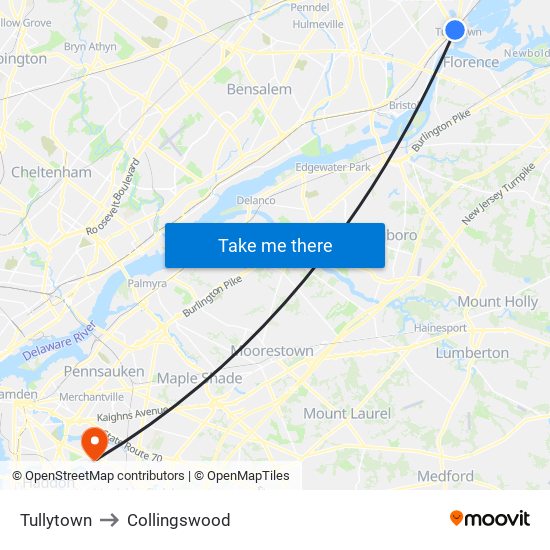 Tullytown to Collingswood map