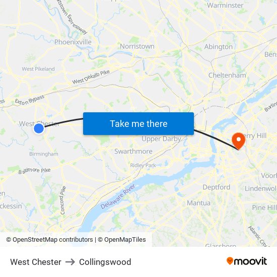 West Chester to Collingswood map