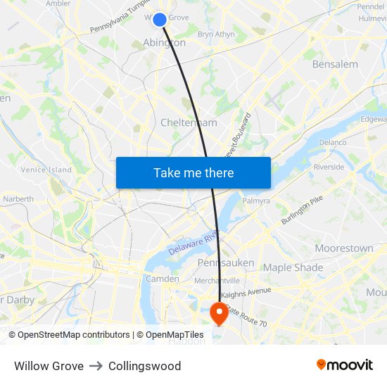 Willow Grove to Collingswood map