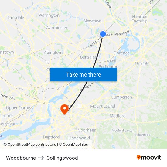 Woodbourne to Collingswood map