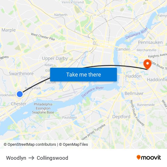 Woodlyn to Collingswood map