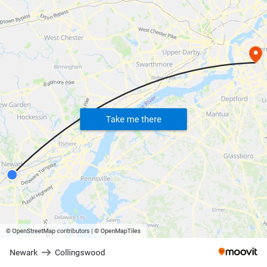 Newark to Collingswood map