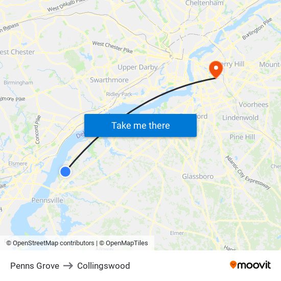 Penns Grove to Collingswood map