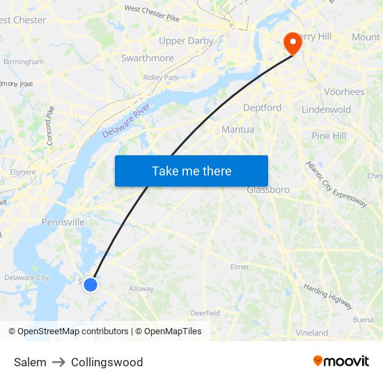 Salem to Collingswood map