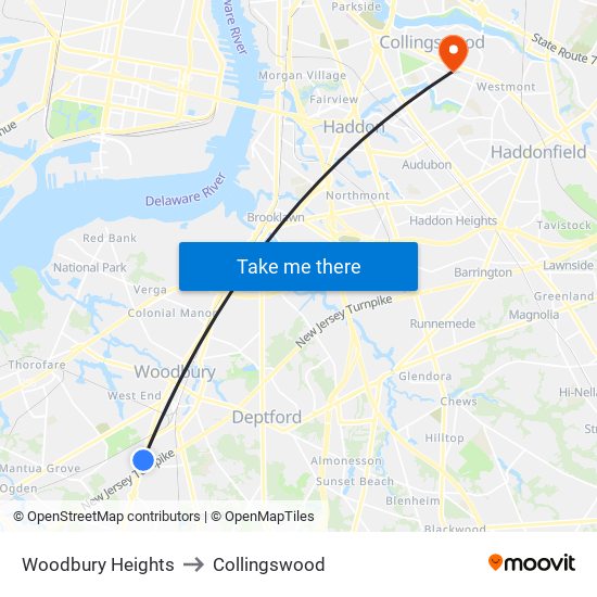 Woodbury Heights to Collingswood map