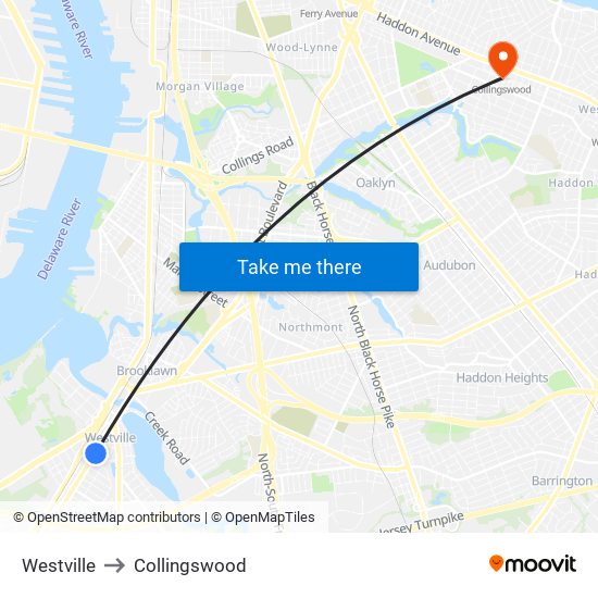 Westville to Collingswood map