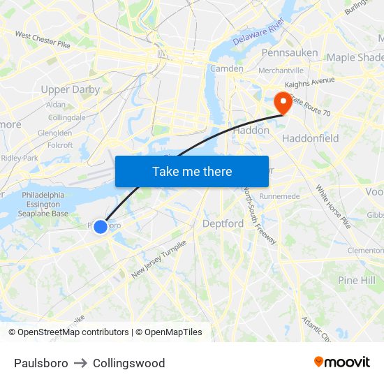 Paulsboro to Collingswood map